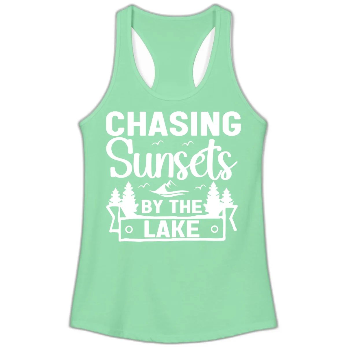 Chasing Sunsets By The Lake Design Ladies Tank in Solid Mint