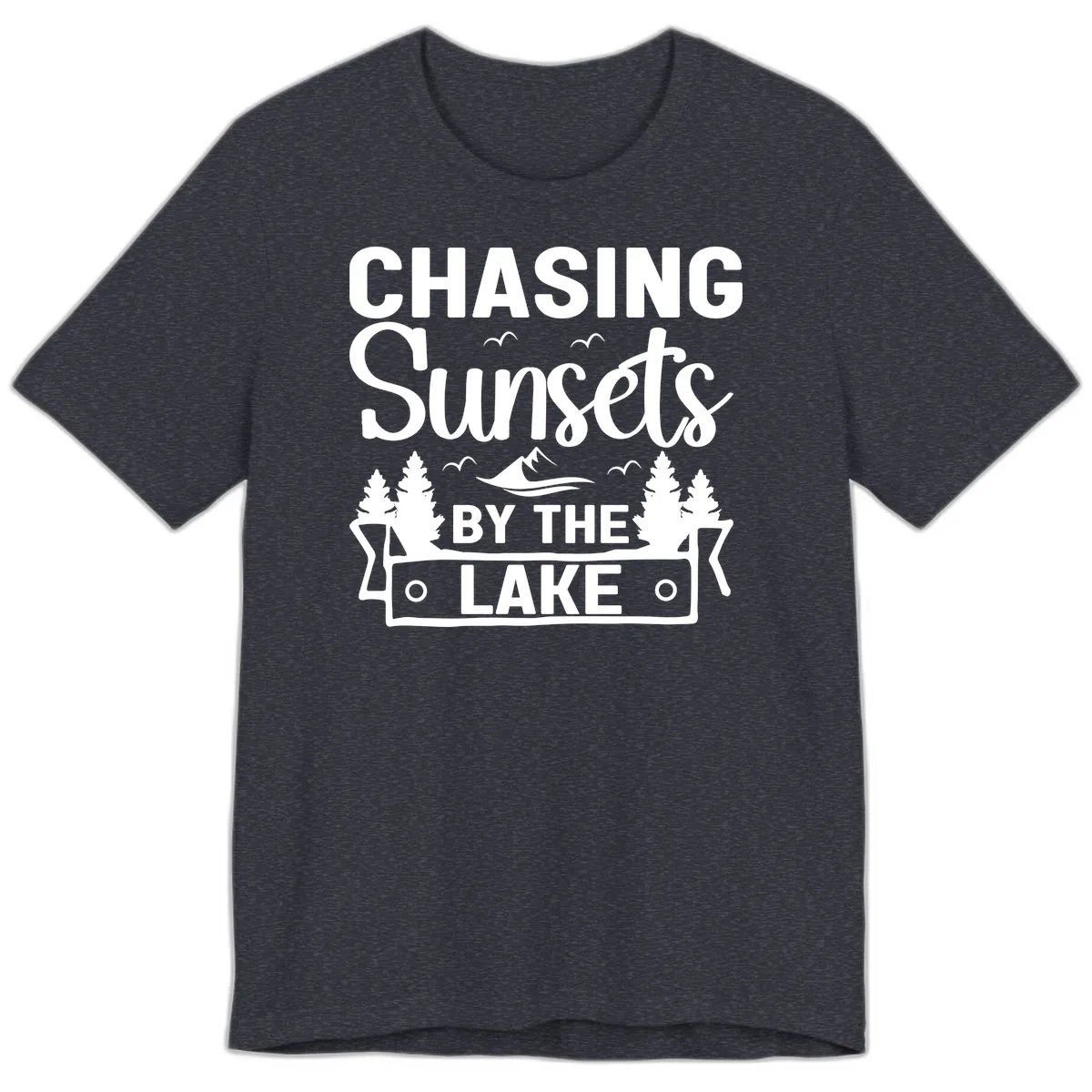 Chasing Sunsets By The Lake Design Premium T-Shirt in Heather Navy