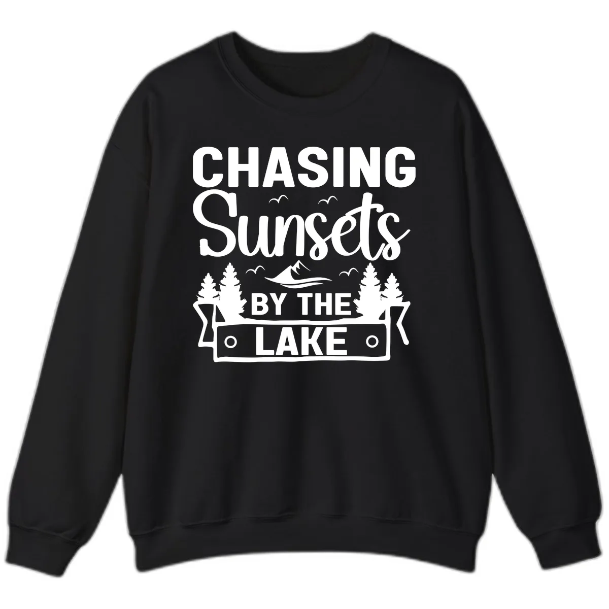 Chasing Sunsets By The Lake Design Sweatshirt in Black