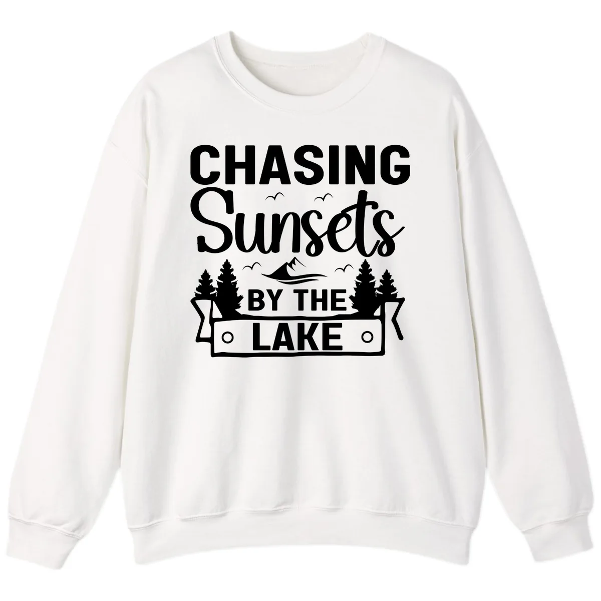 Chasing Sunsets By The Lake Design Sweatshirt in White