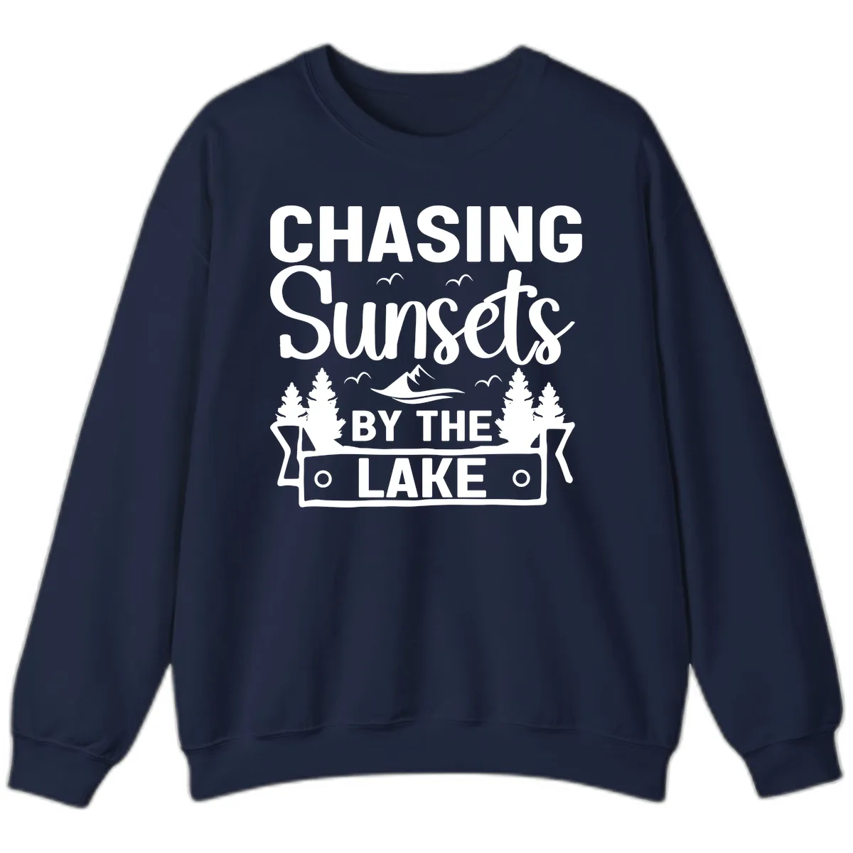 Chasing Sunsets By The Lake Design Sweatshirt in Navy