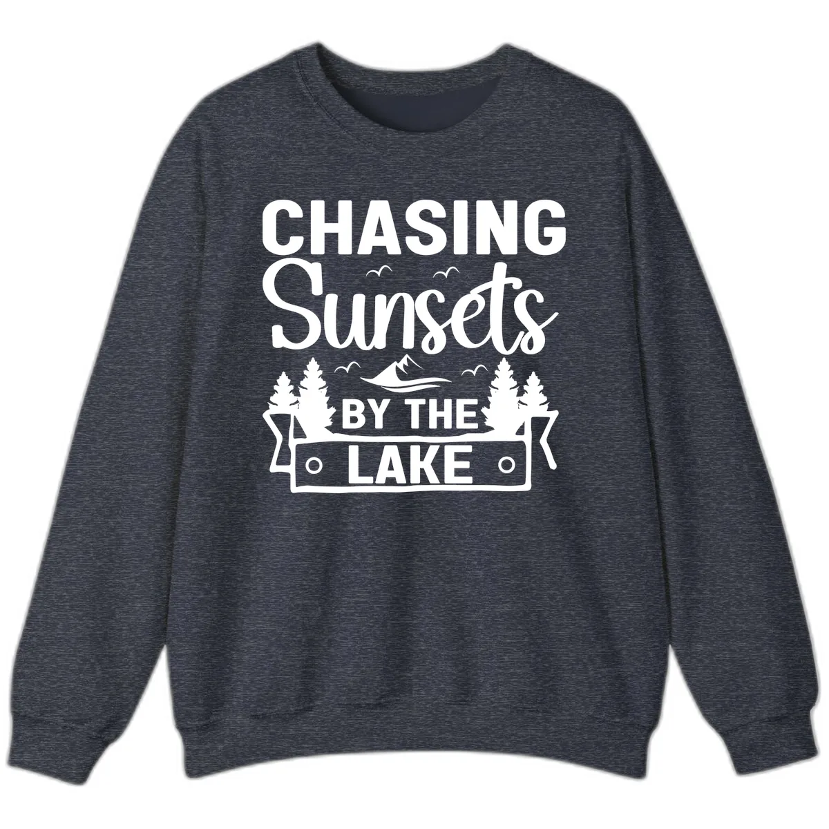 Chasing Sunsets By The Lake Design Sweatshirt in Heather Sport Dark Navy