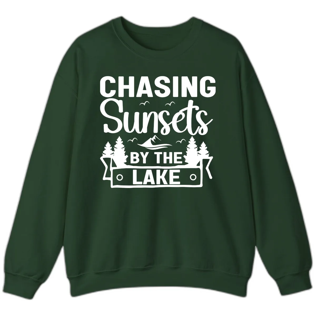 Chasing Sunsets By The Lake Design Sweatshirt in Forest Green