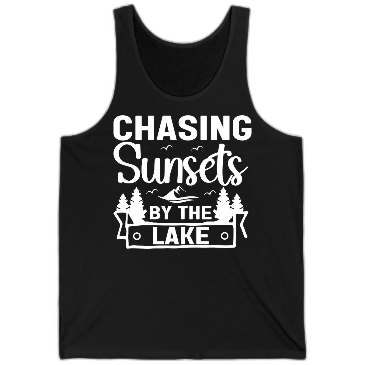 Chasing Sunsets By The Lake Design Tank in Black