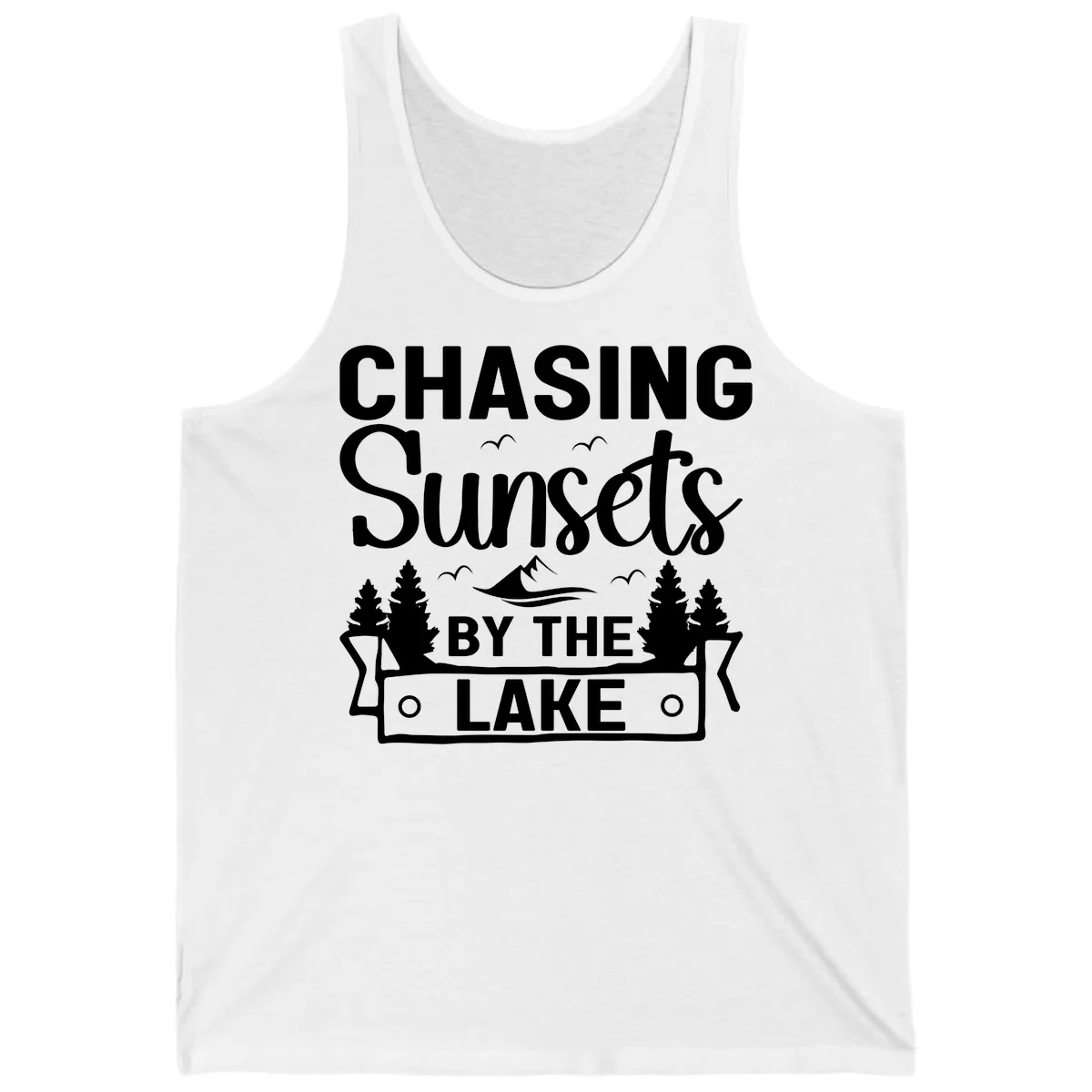 Chasing Sunsets By The Lake Design Tank in White