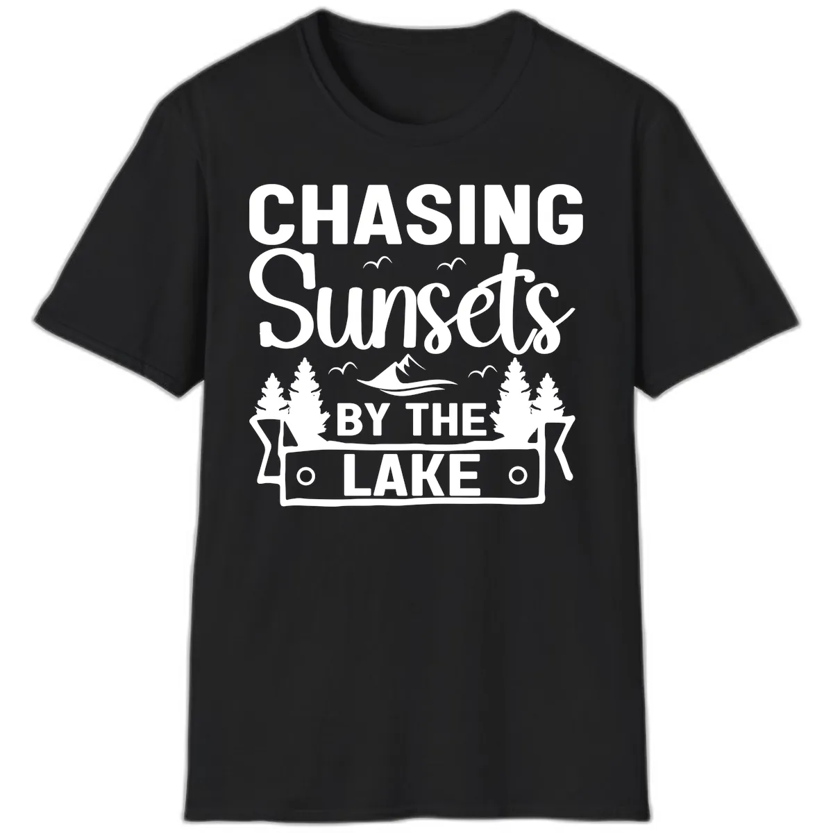 Chasing Sunsets By The Lake Design T-Shirt in Black