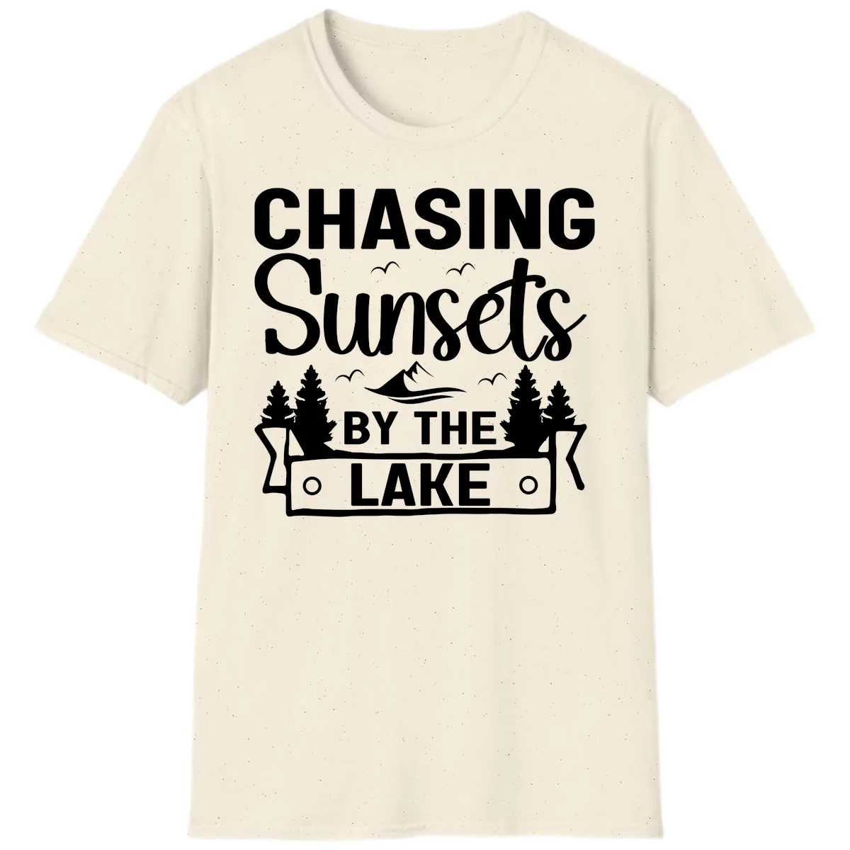 Chasing Sunsets By The Lake Design T-Shirt in Natural