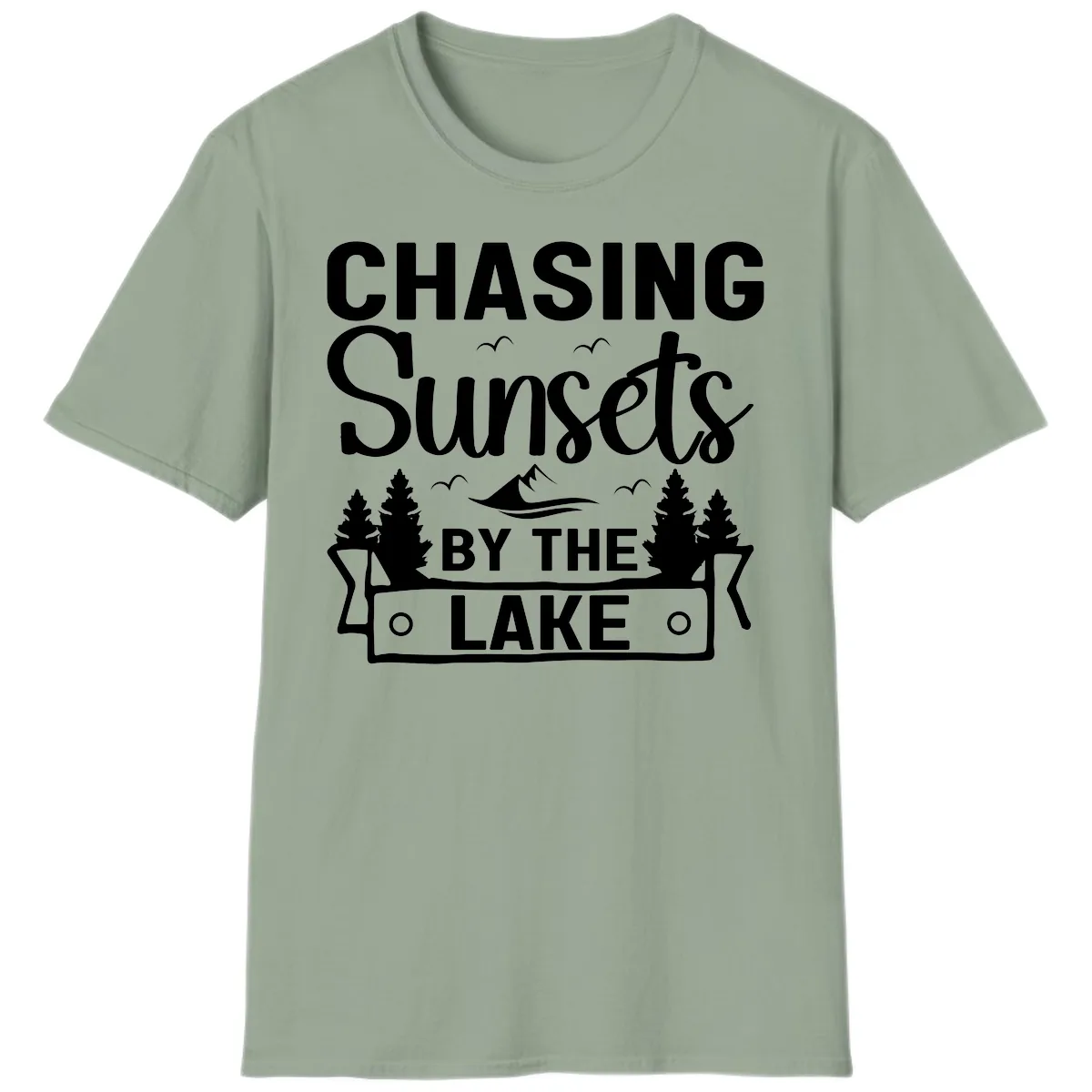 Chasing Sunsets By The Lake Design T-Shirt in Sage