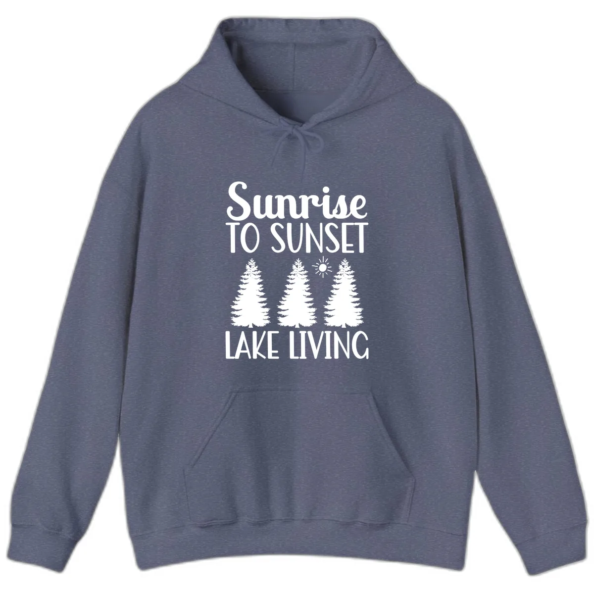 Sunrise To Sunset Lake Living Hoodie in Heather Navy