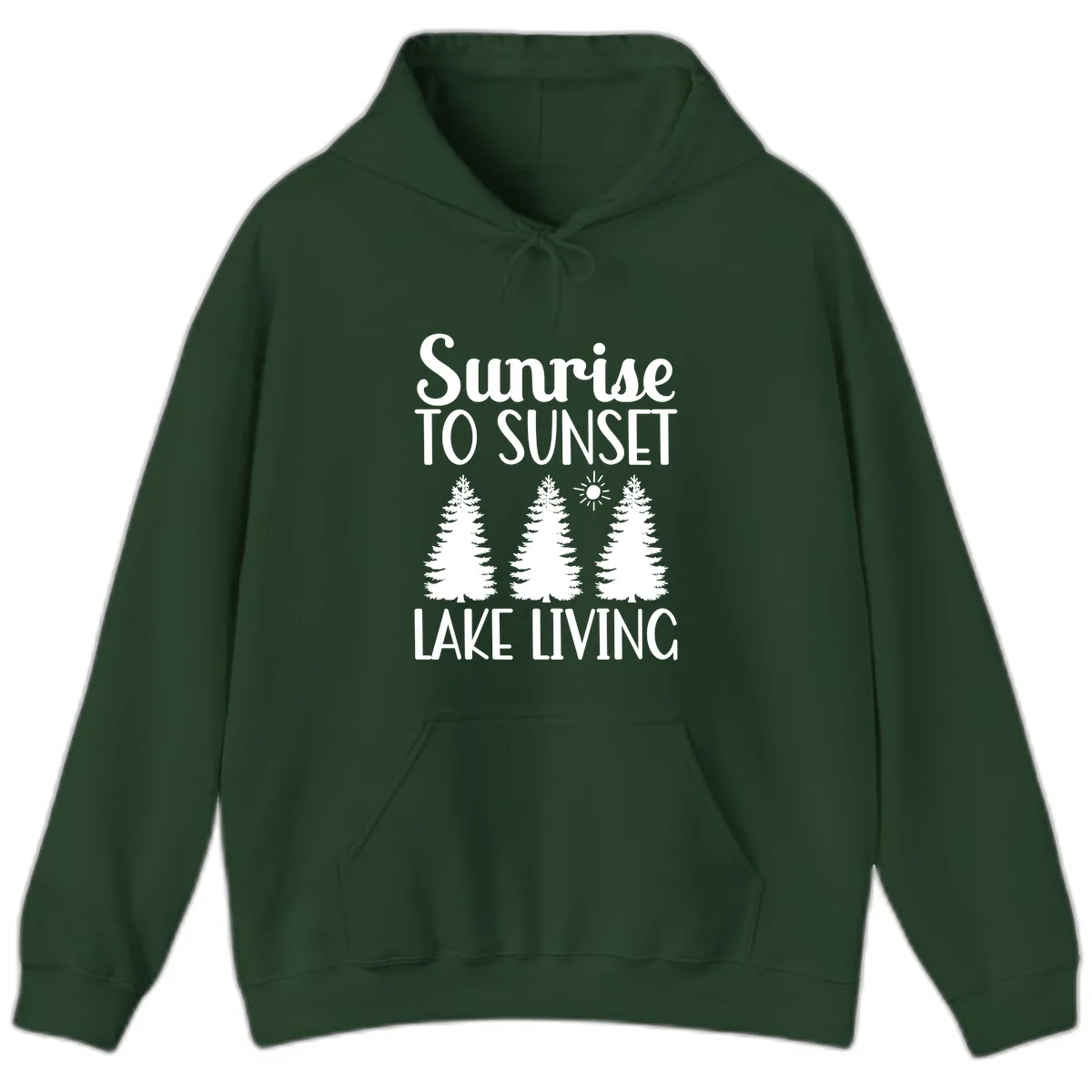 Sunrise To Sunset Lake Living Hoodie in Forest Green