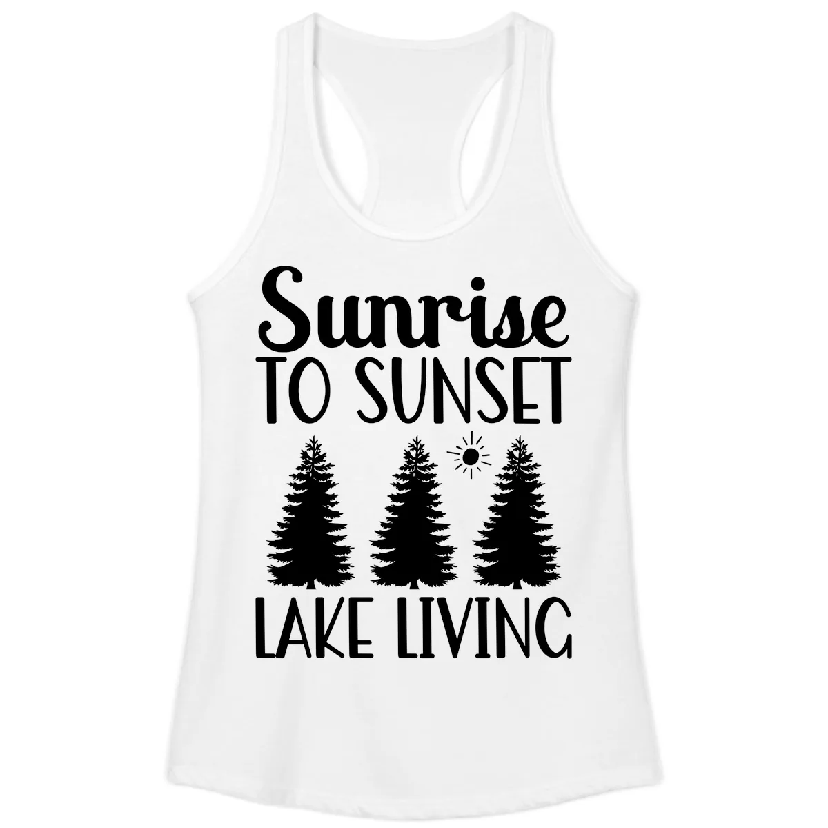 Sunrise To Sunset Lake Living Ladies Tank in White