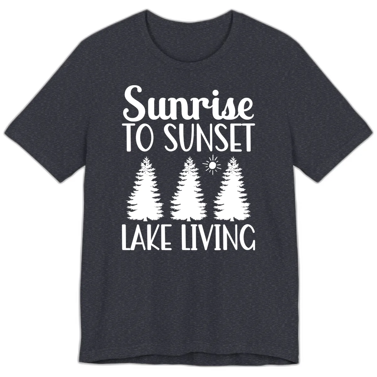 Sunrise To Sunset Lake Living Premium T-Shirt in Heather Navy