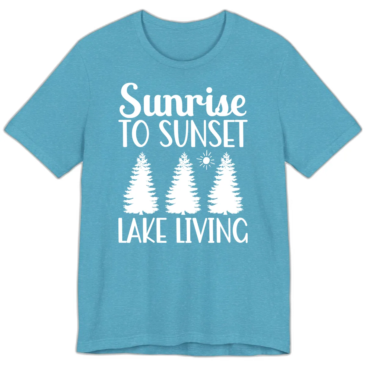 Sunrise To Sunset Lake Living Premium T-Shirt in Heather Aqua