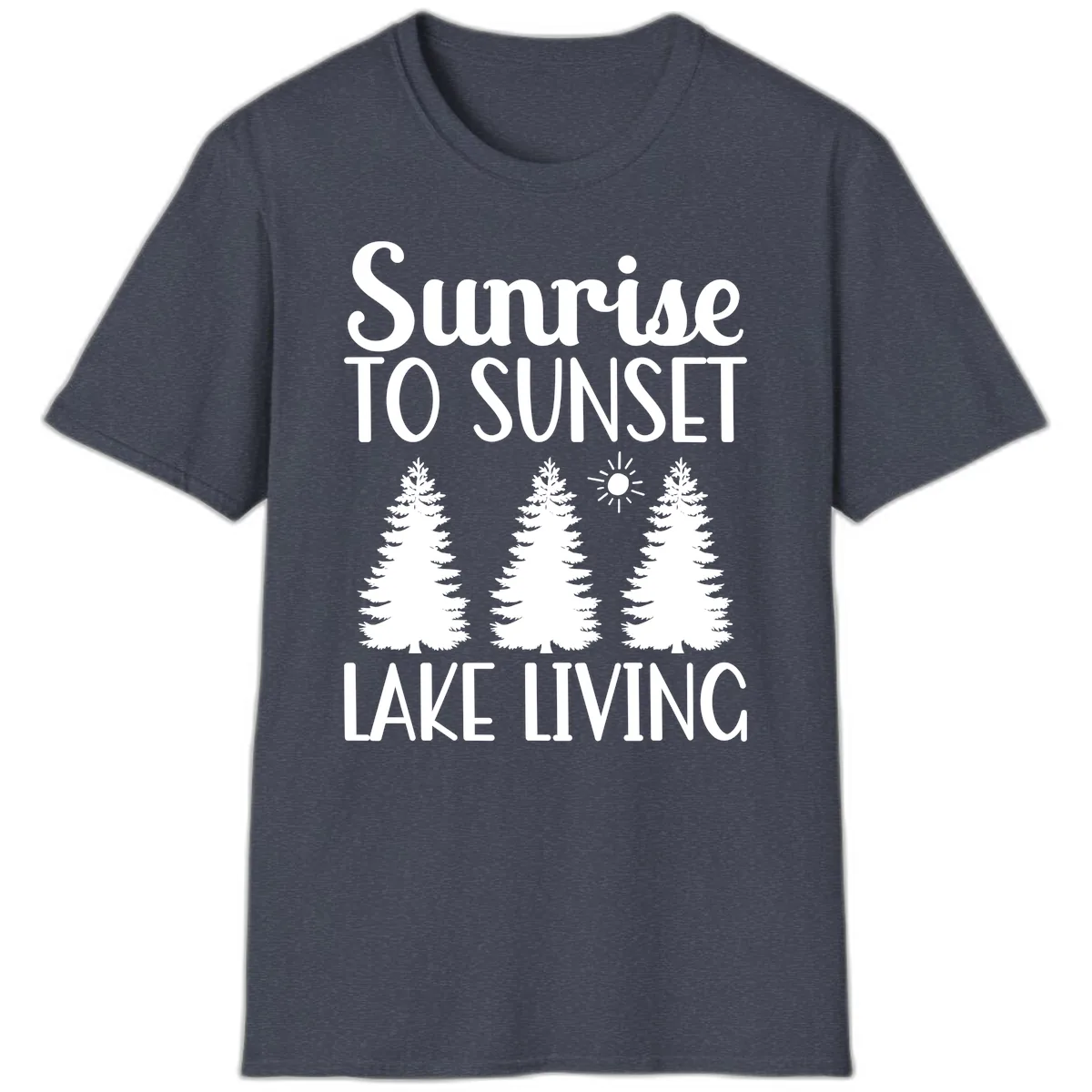 Sunrise To Sunset Lake Living T-Shirt in Heather Navy