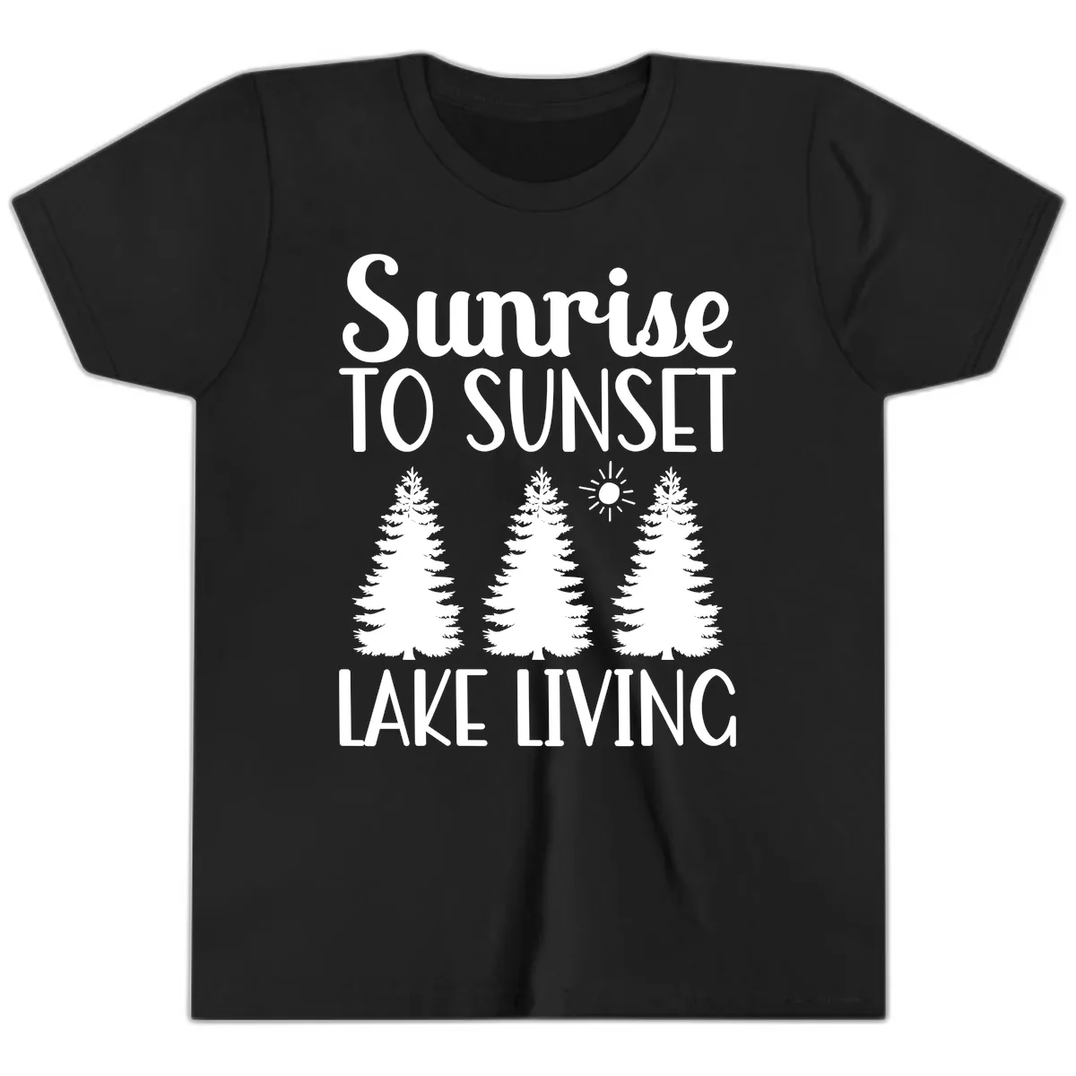 Sunrise To Sunset Lake Living Youth T-Shirt in Black