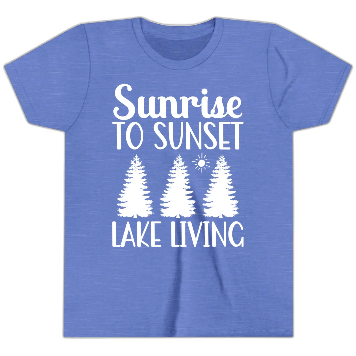 Sunrise To Sunset Lake Living Youth T-Shirt in Heather Columbia Blue