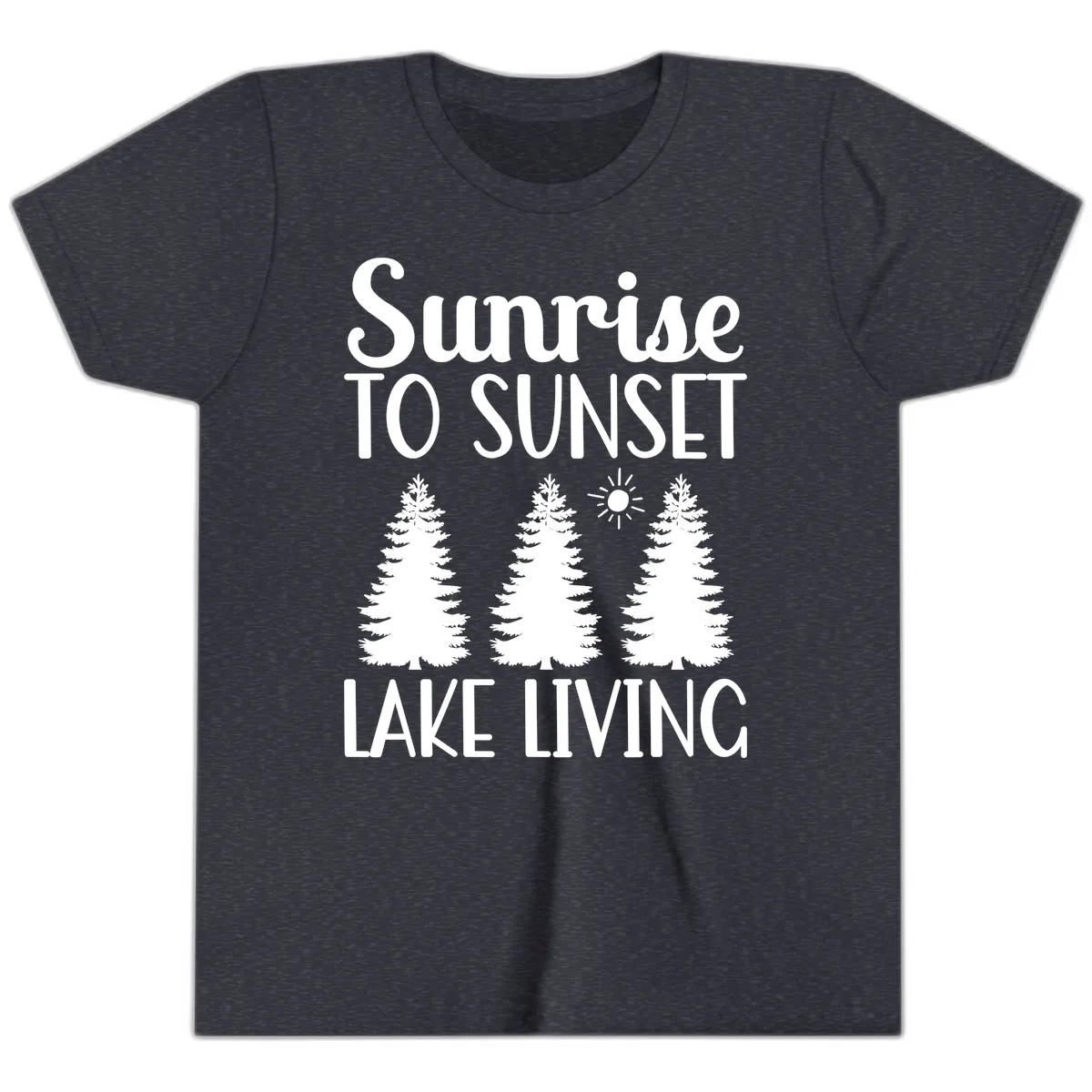 Sunrise To Sunset Lake Living Youth T-Shirt in Heather Navy