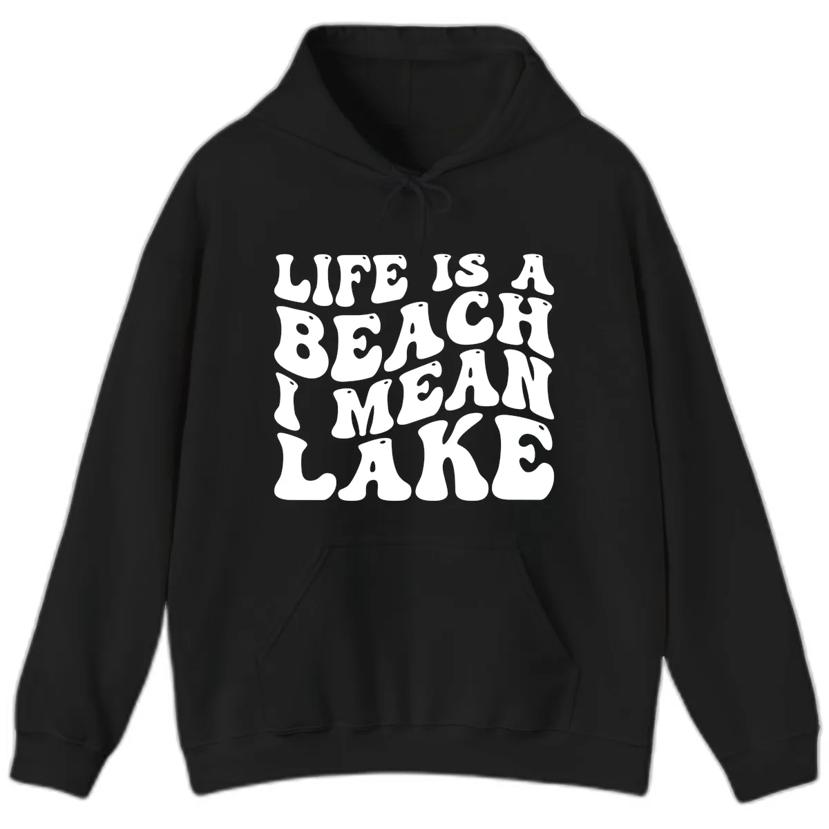 Life Is A Lake Funny Retro Typography Hoodie in Black
