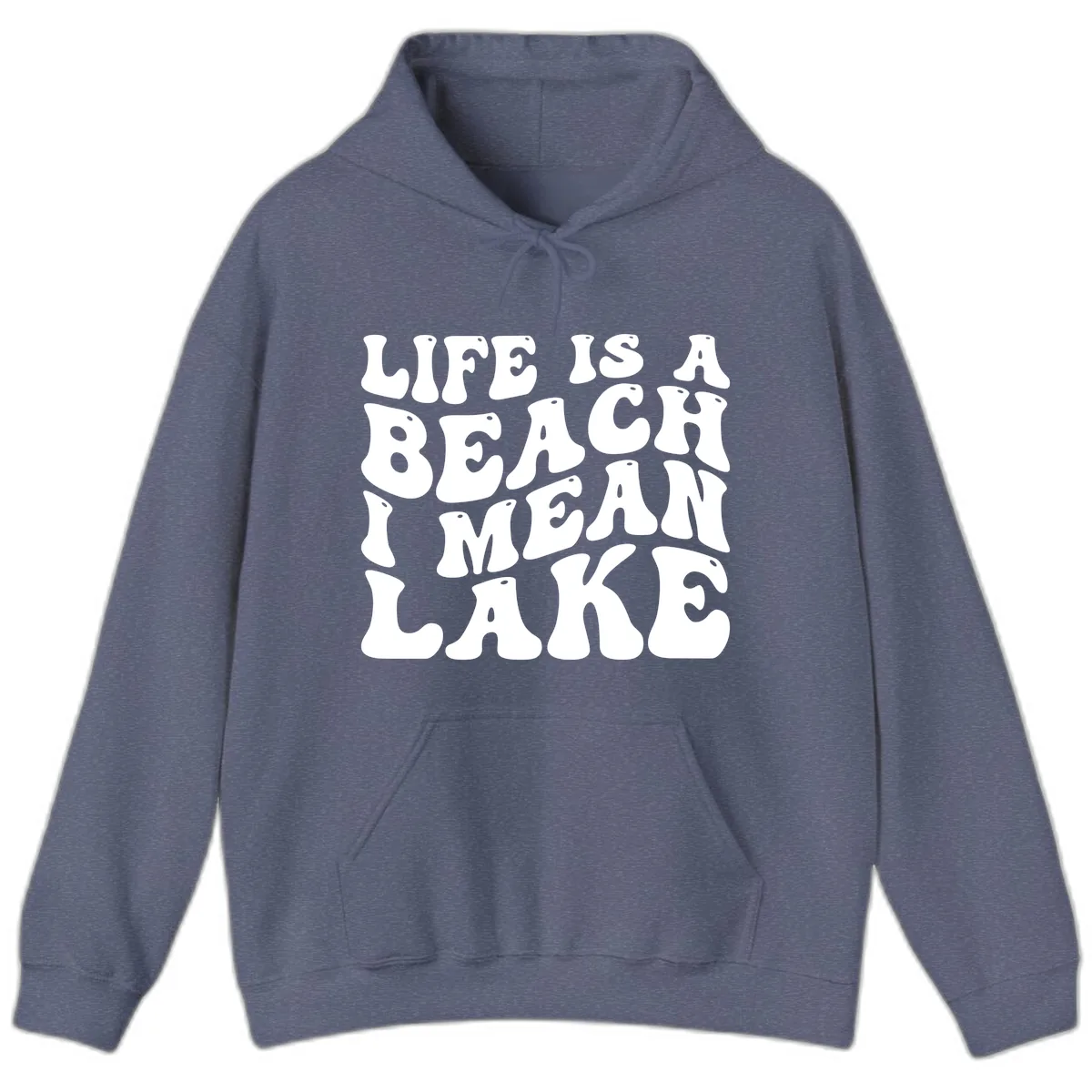 Life Is A Lake Funny Retro Typography Hoodie in Heather Navy