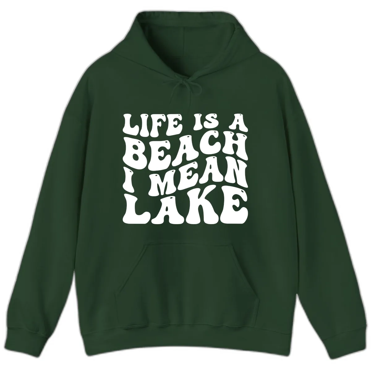Life Is A Lake Funny Retro Typography Hoodie in Forest Green