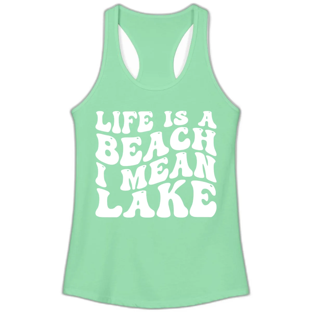 Life Is A Lake Funny Retro Typography Ladies Tank in Solid Mint