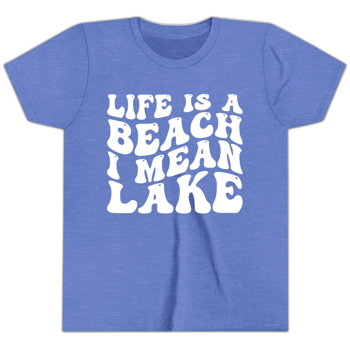 Life Is A Lake Funny Retro Typography Youth T-Shirt in Heather Columbia Blue