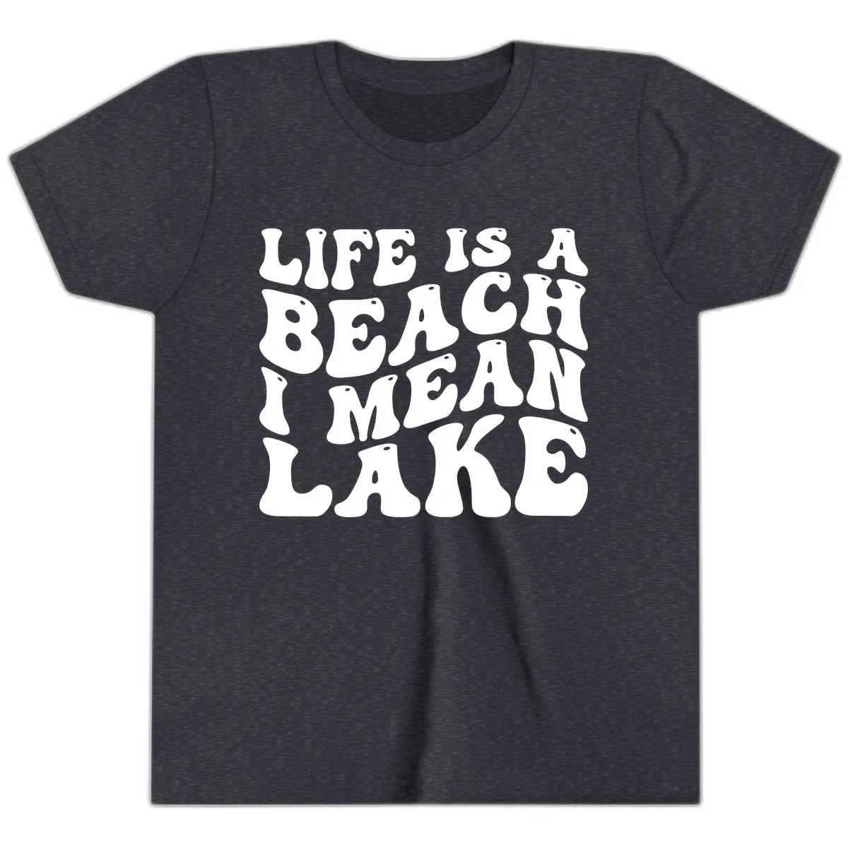 Life Is A Lake Funny Retro Typography Youth T-Shirt in Heather Navy