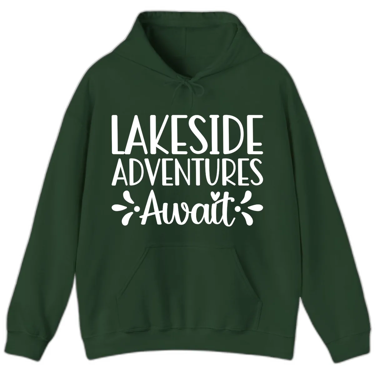 Lakeside Adventures Await Hoodie in Forest Green