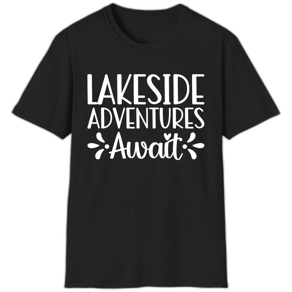 Lakeside Adventures Await T-Shirt in Black