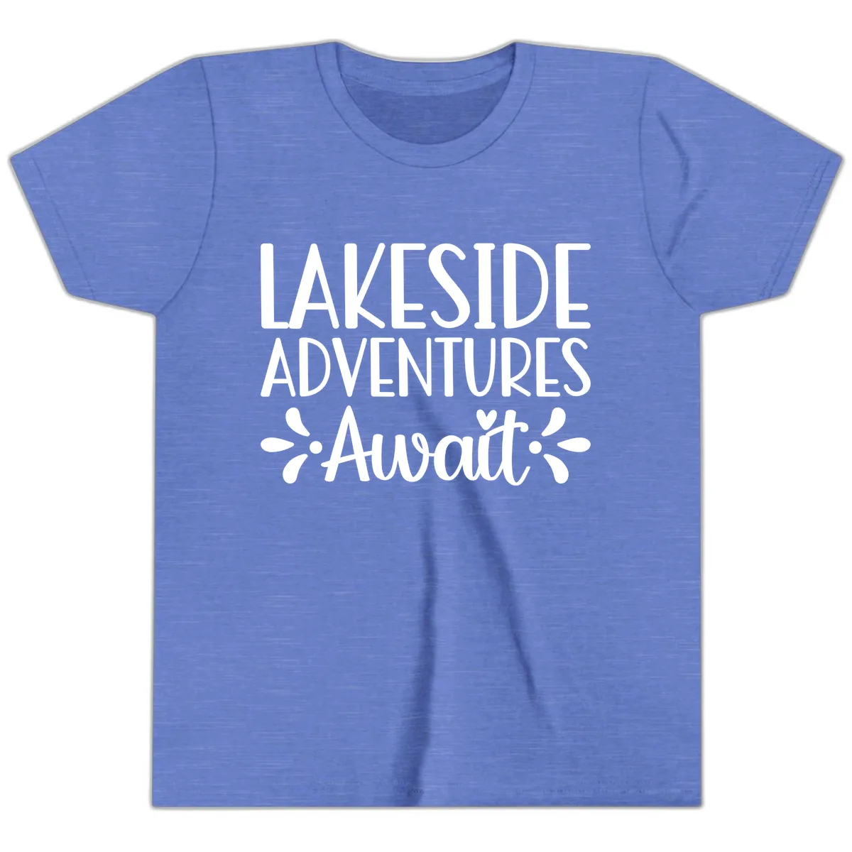 Lakeside Adventures Await Youth T-Shirt in Heather Columbia Blue