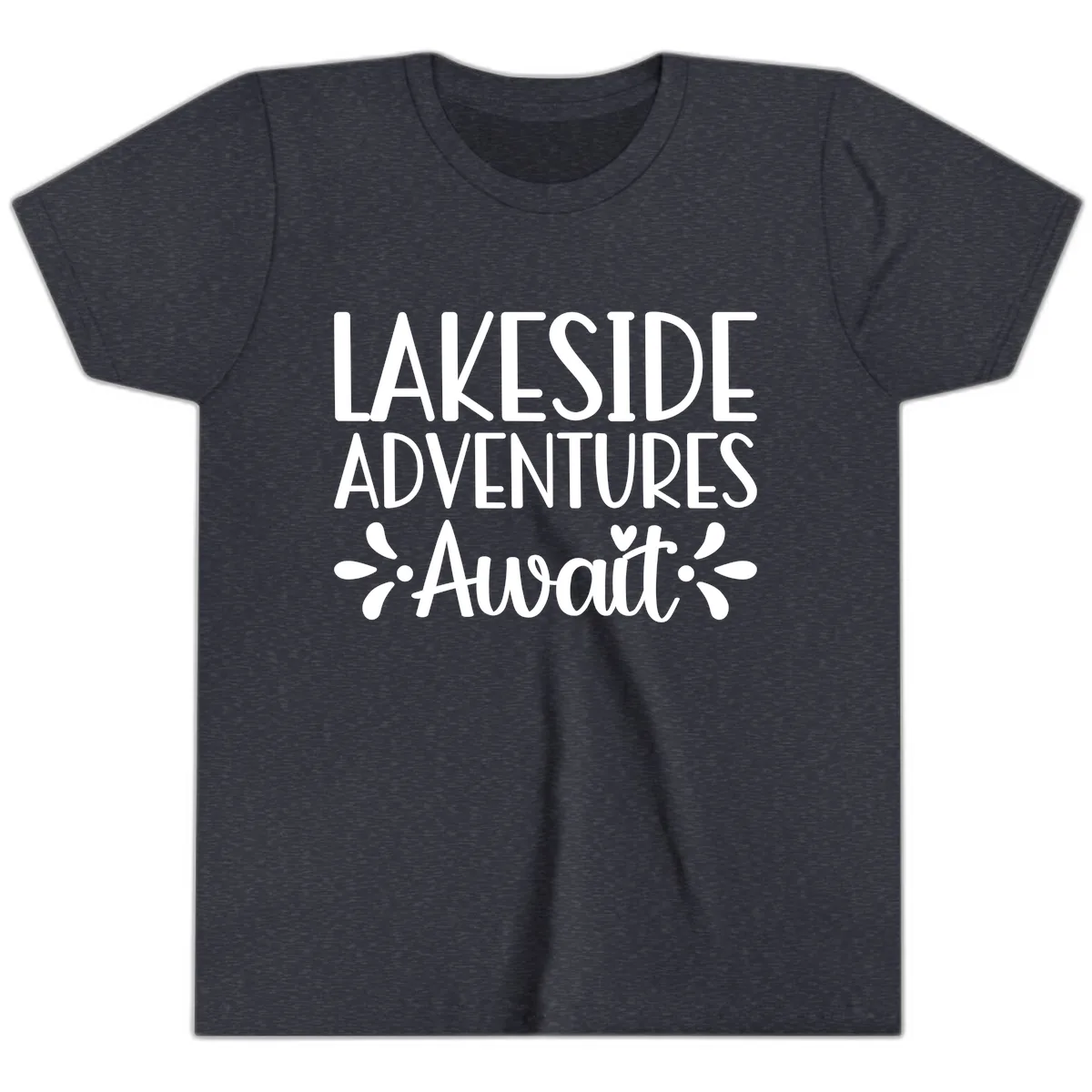 Lakeside Adventures Await Youth T-Shirt in Heather Navy