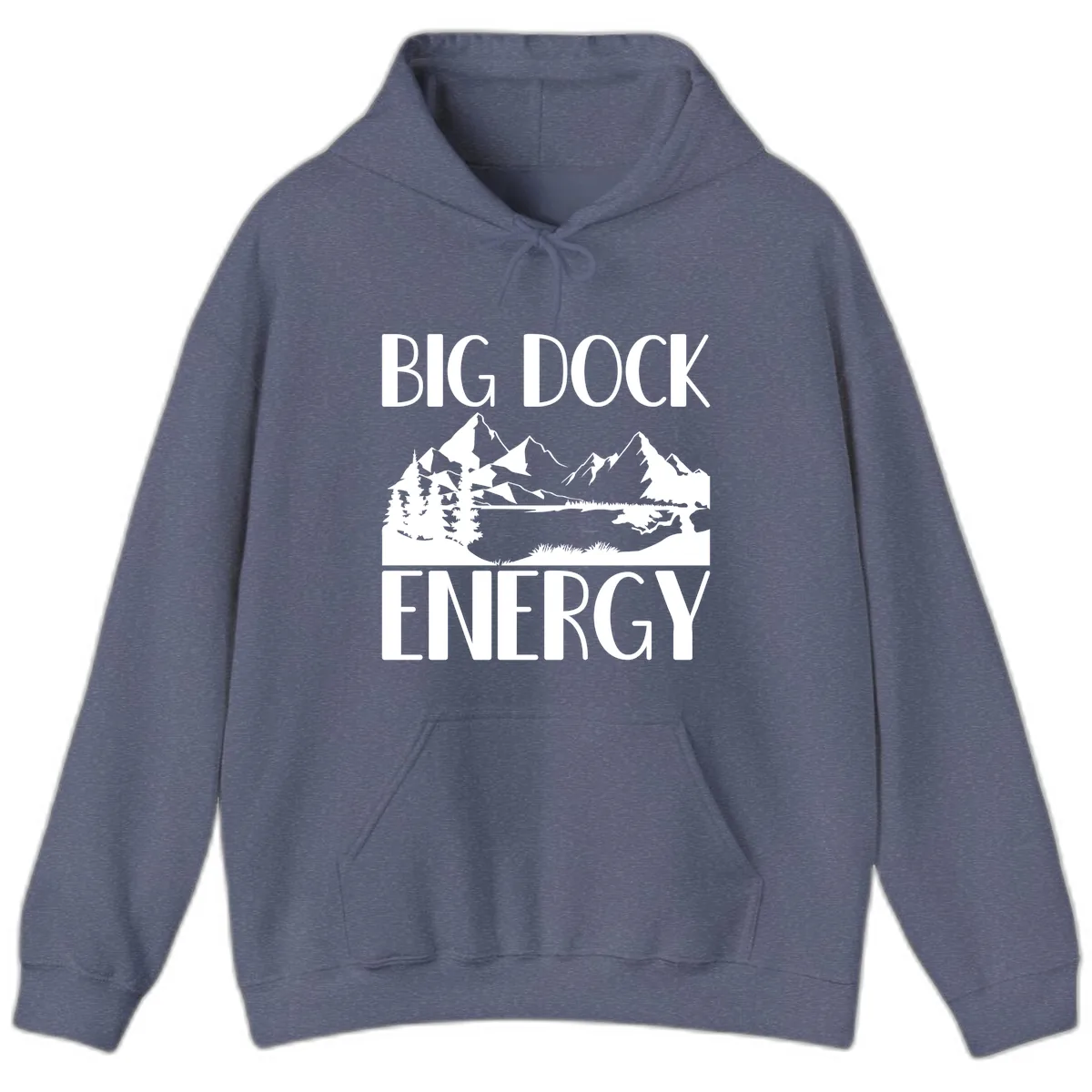 Big Dock Energy Mountain Landscape Hoodie in Heather Navy