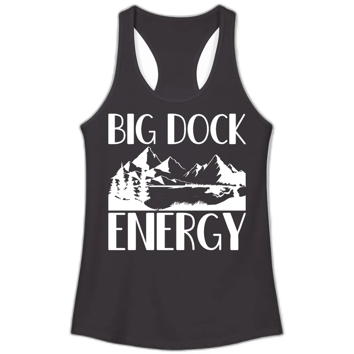 Big Dock Energy Mountain Landscape Ladies Tank in Black