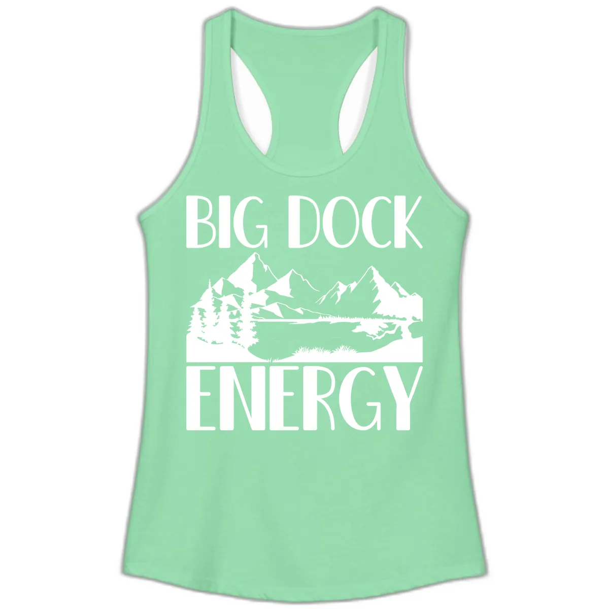 Big Dock Energy Mountain Landscape Ladies Tank in Solid Mint