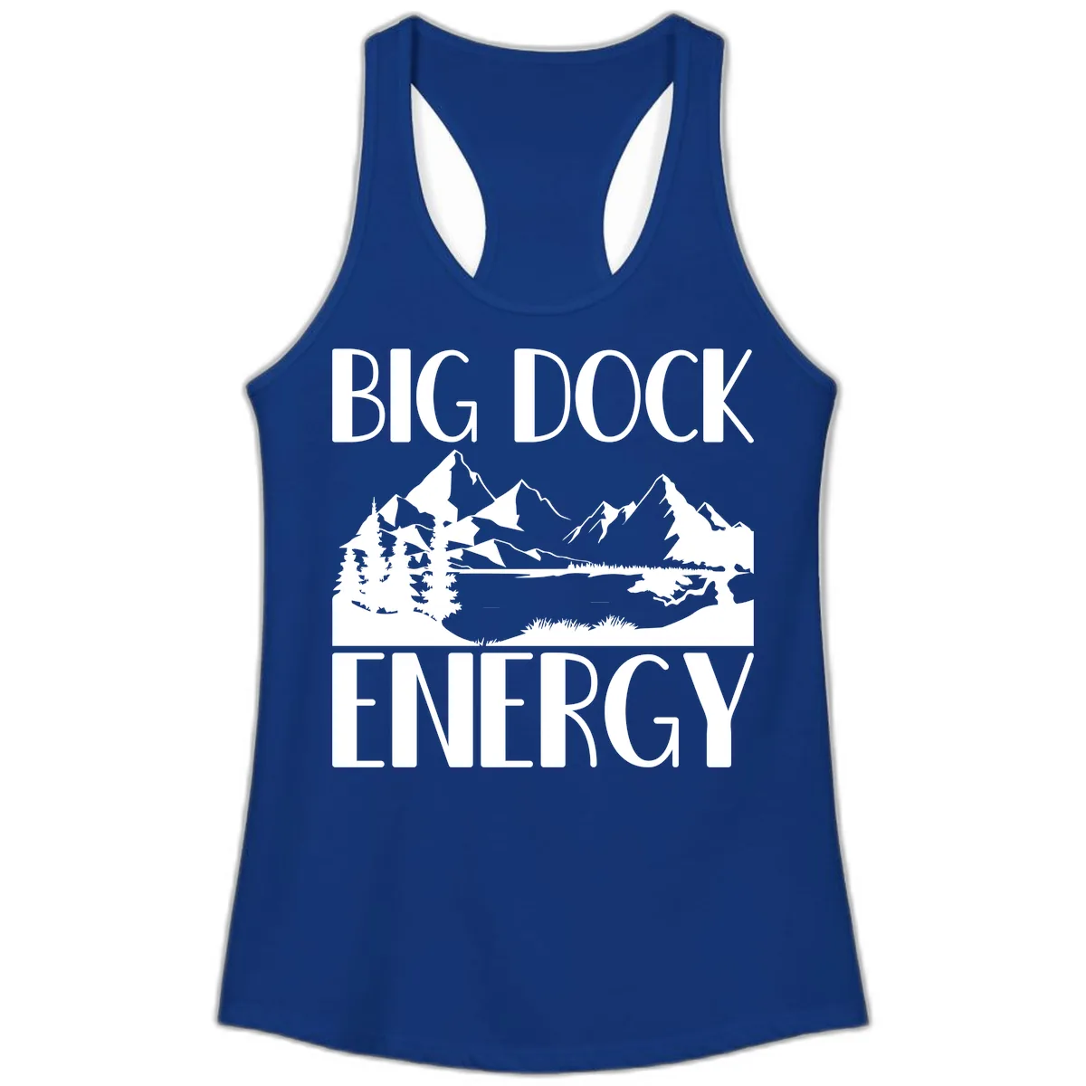 Big Dock Energy Mountain Landscape Ladies Tank in Solid Royal