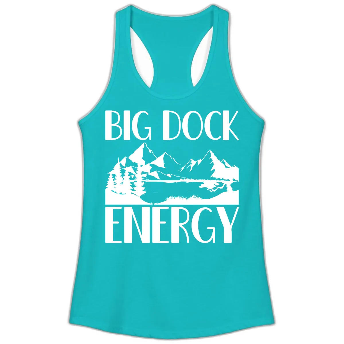 Big Dock Energy Mountain Landscape Ladies Tank in Tahiti Blue