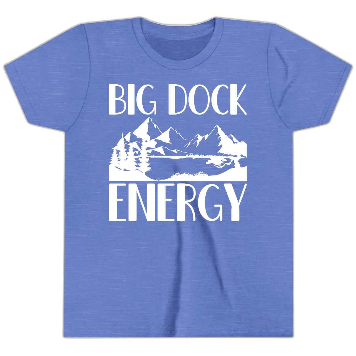 Big Dock Energy Mountain Landscape Youth T-Shirt in Heather Columbia Blue