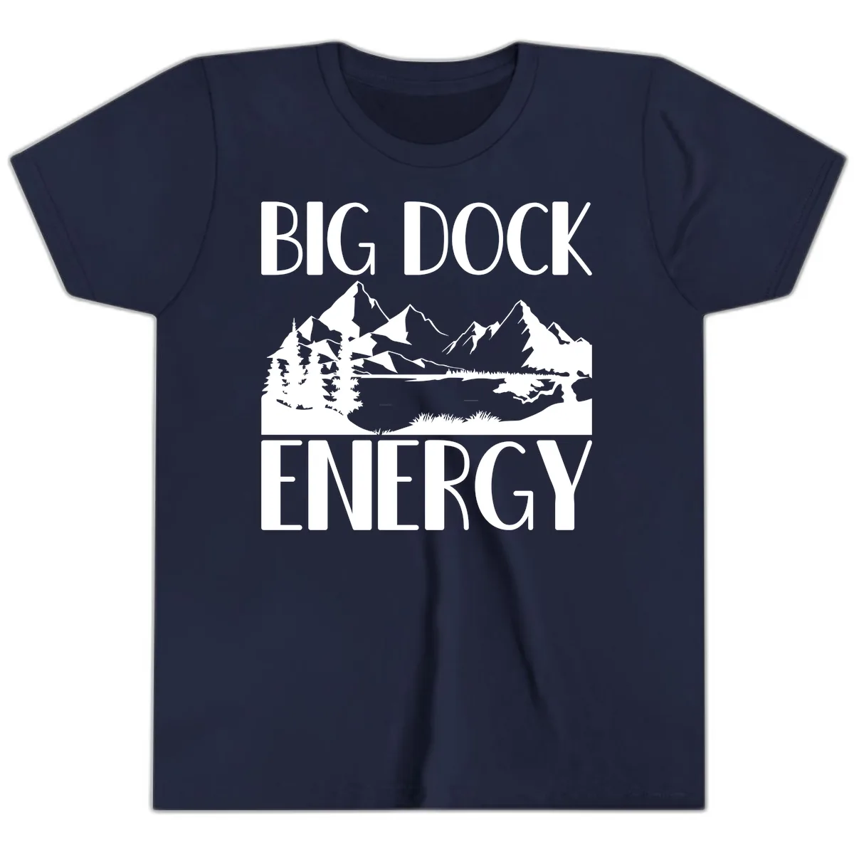 Big Dock Energy Mountain Landscape Youth T-Shirt in Navy