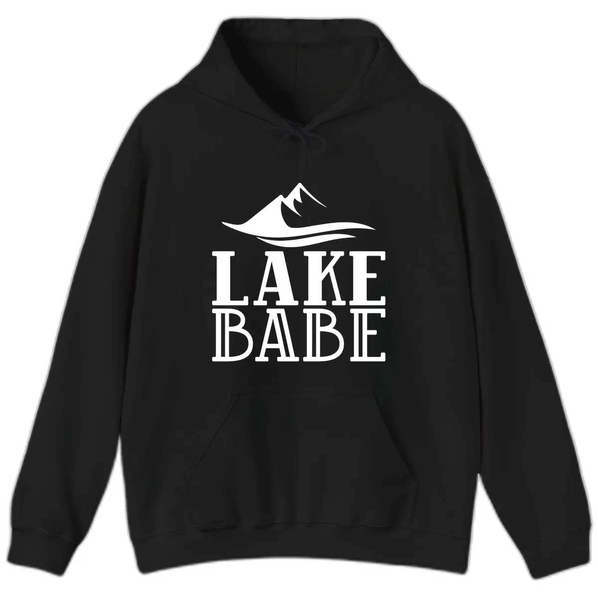 Lake Babe Mountain Wave Design Hoodie in Black