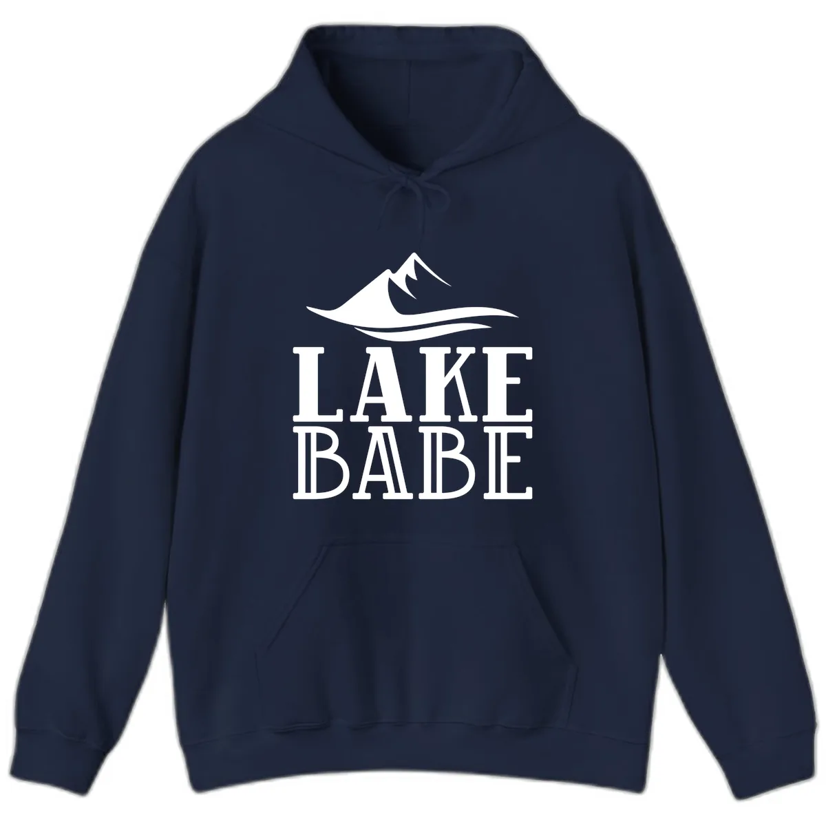 Lake Babe Mountain Wave Design Hoodie in Navy