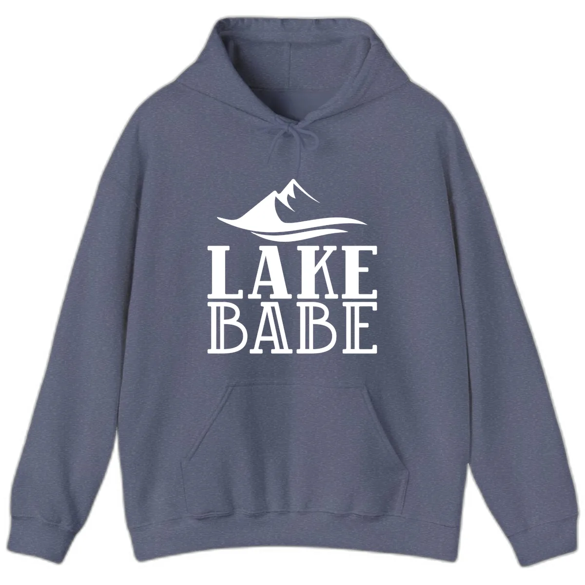 Lake Babe Mountain Wave Design Hoodie in Heather Navy