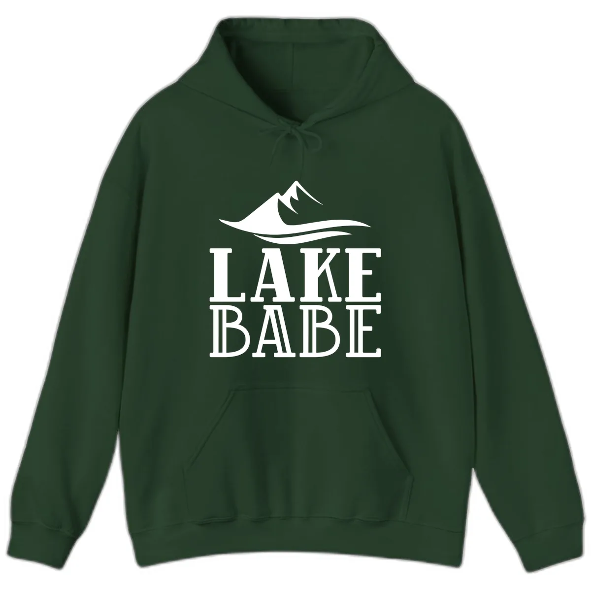 Lake Babe Mountain Wave Design Hoodie in Forest Green