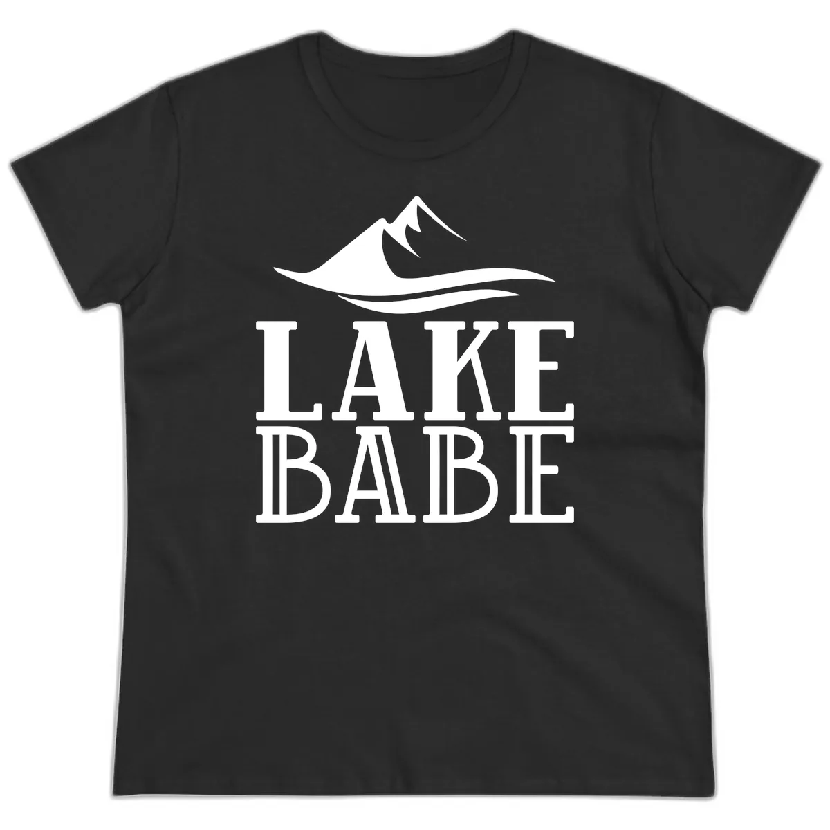 Lake Babe Mountain Wave Design Ladies Tee in Black