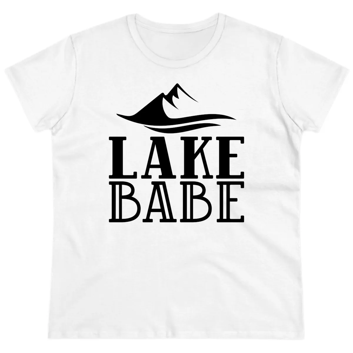 Lake Babe Mountain Wave Design Ladies Tee in White