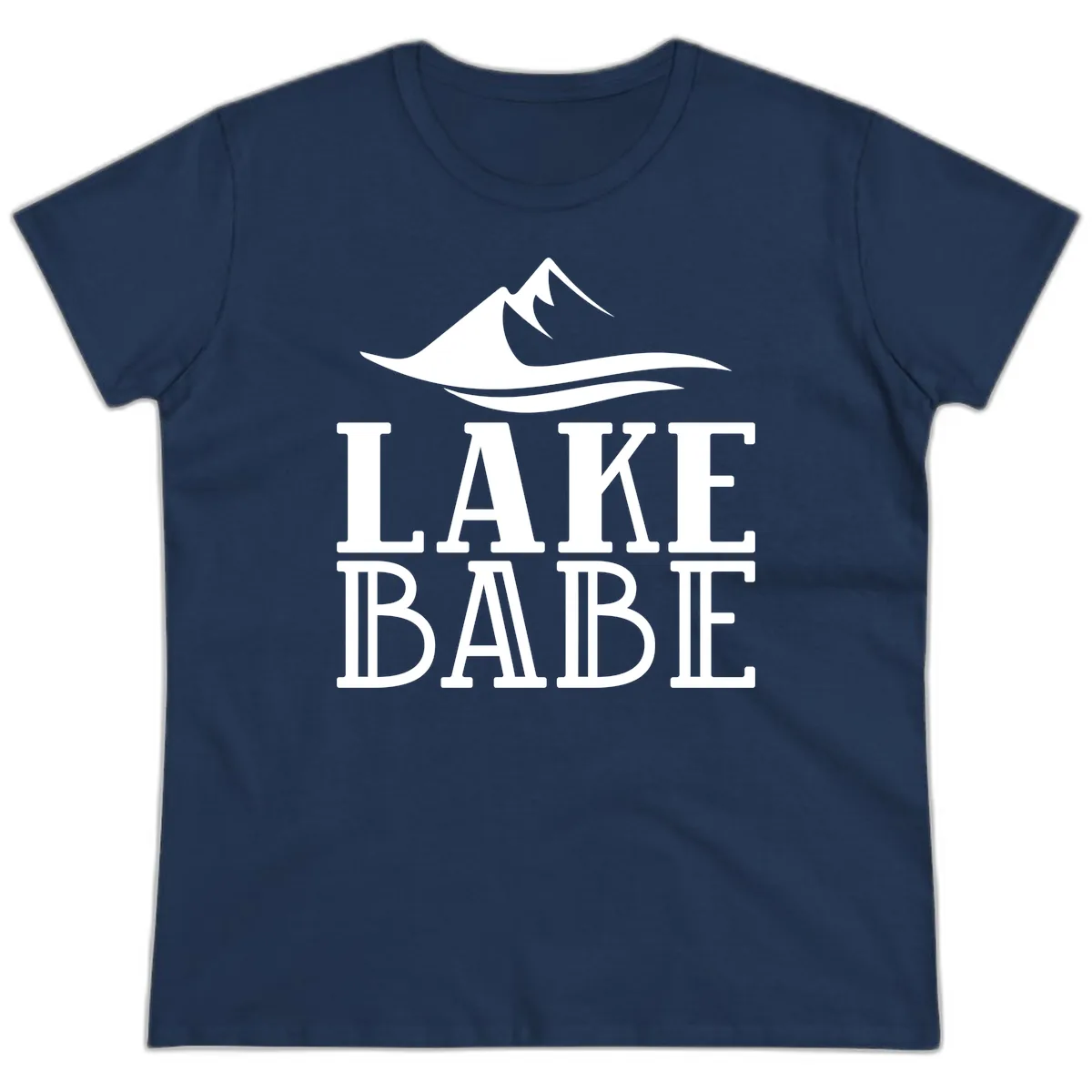 Lake Babe Mountain Wave Design Ladies Tee in Navy