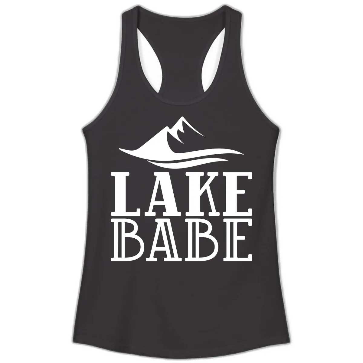 Lake Babe Mountain Wave Design Ladies Tank in Black