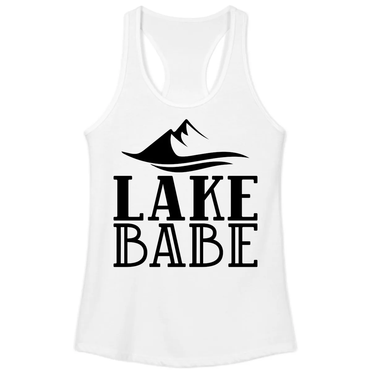 Lake Babe Mountain Wave Design Ladies Tank in White