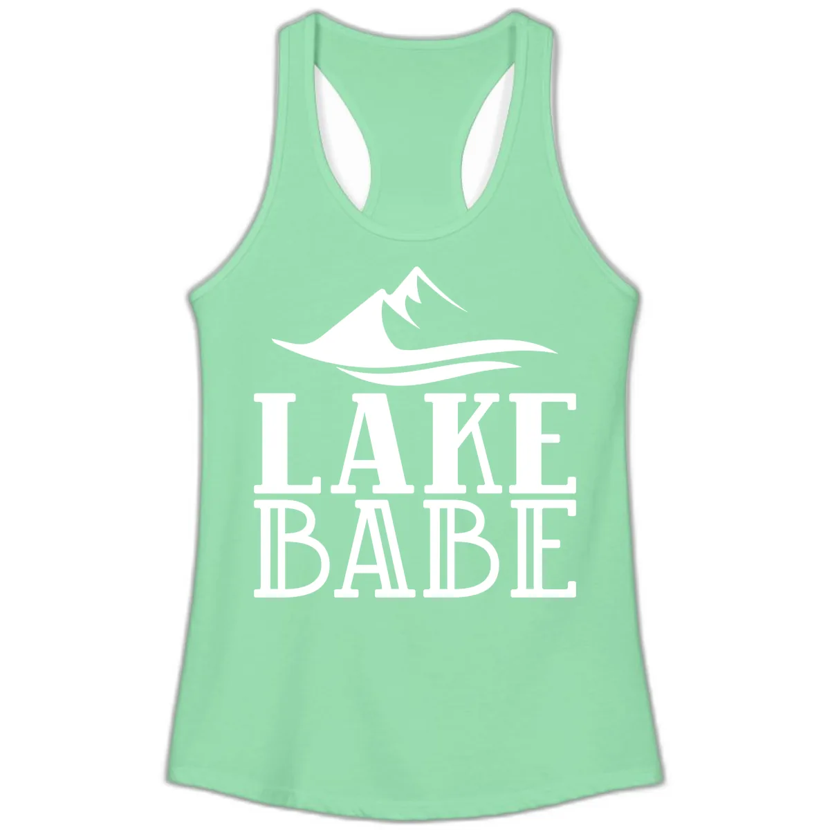 Lake Babe Mountain Wave Design Ladies Tank in Solid Mint
