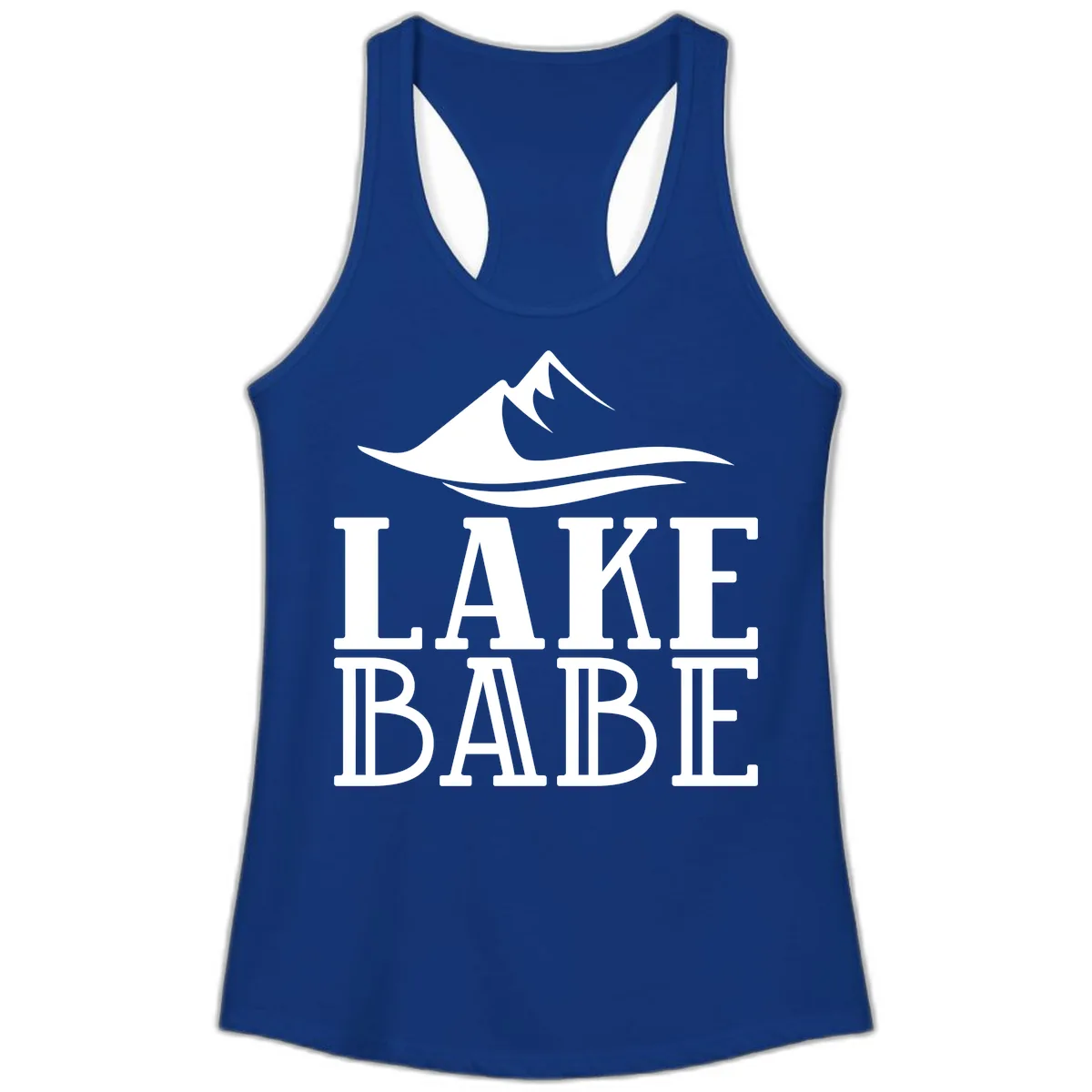 Lake Babe Mountain Wave Design Ladies Tank in Solid Royal