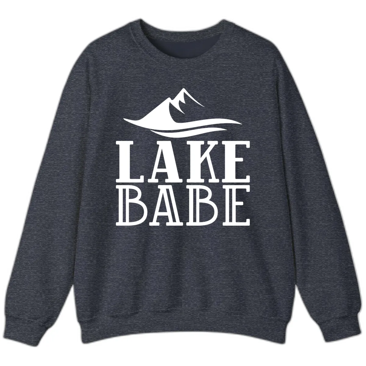 Lake Babe Mountain Wave Design Sweatshirt in Heather Sport Dark Navy
